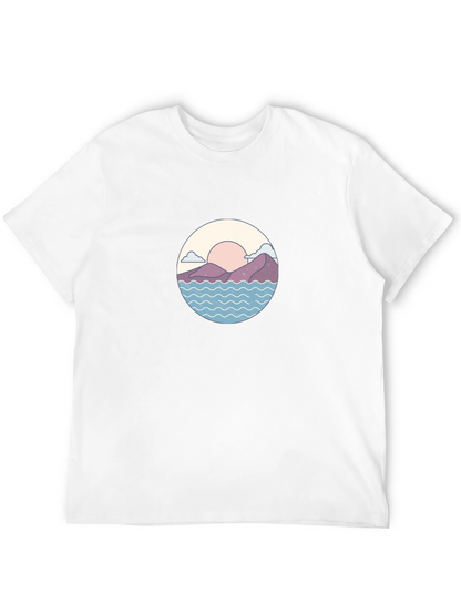 Camiseta Negra con Diseño de Paisaje Circular