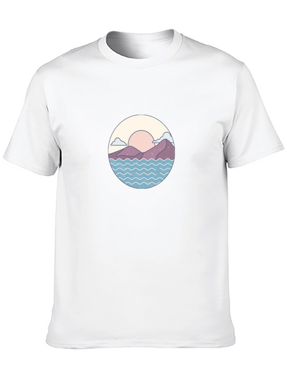 Camiseta Negra con Diseño de Paisaje Circular