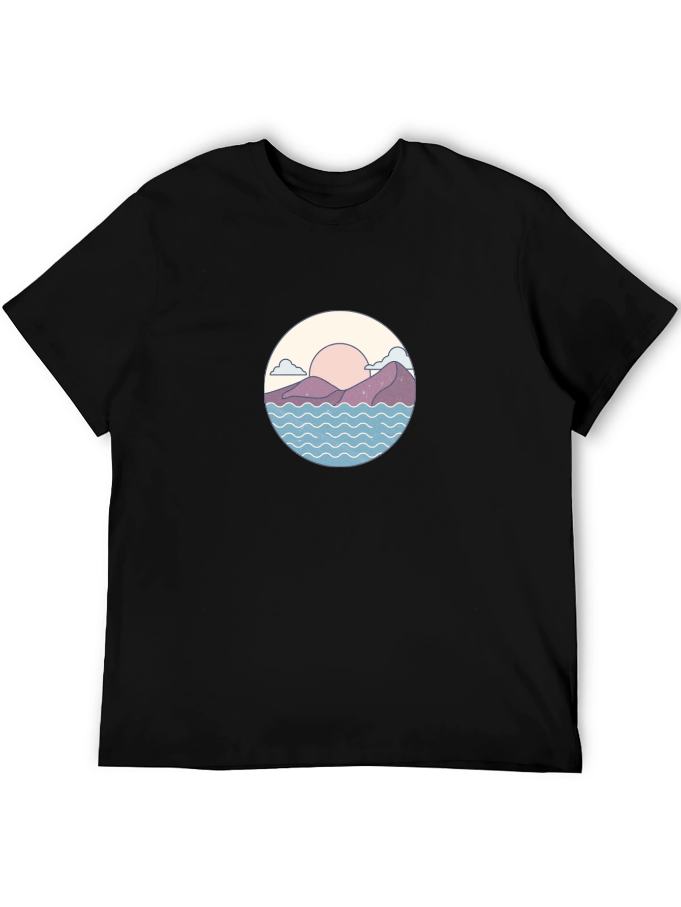 Camiseta Negra con Diseño de Paisaje Circular