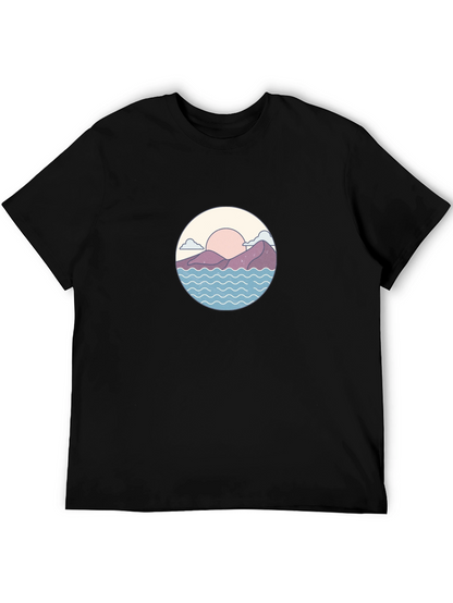 Camiseta Negra con Diseño de Paisaje Circular