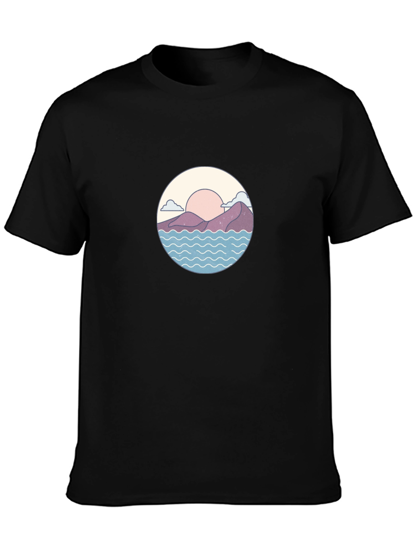 Camiseta Negra con Diseño de Paisaje Circular