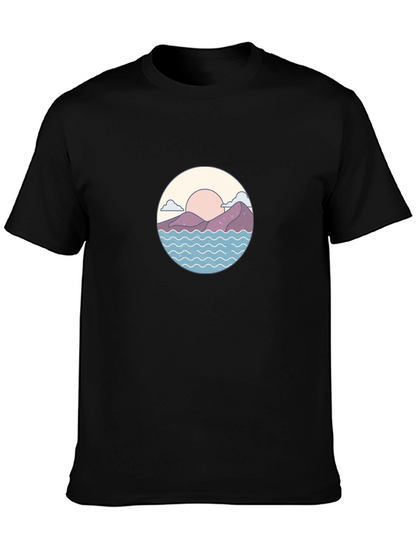 Camiseta Negra con Diseño de Paisaje Circular