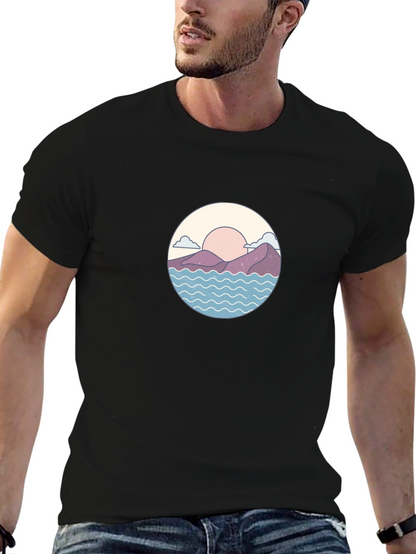 Camiseta Negra con Diseño de Paisaje Circular