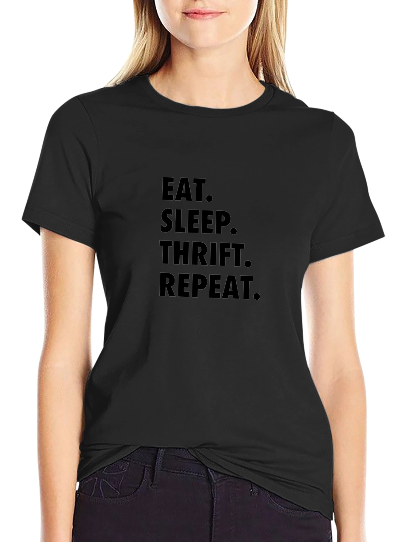 Camiseta Negra Eat Sleep Thrift Repeat