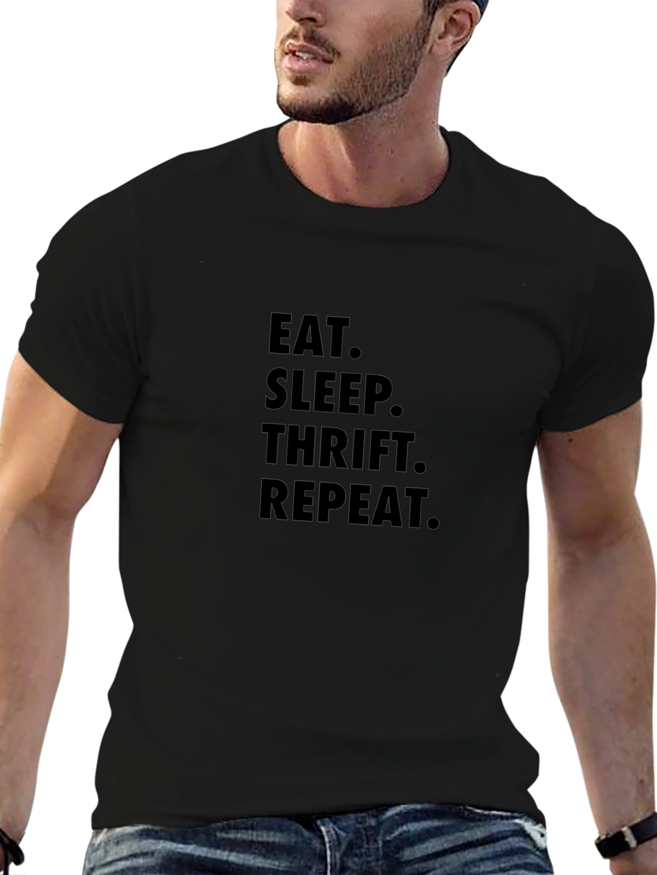Camiseta Negra Eat Sleep Thrift Repeat