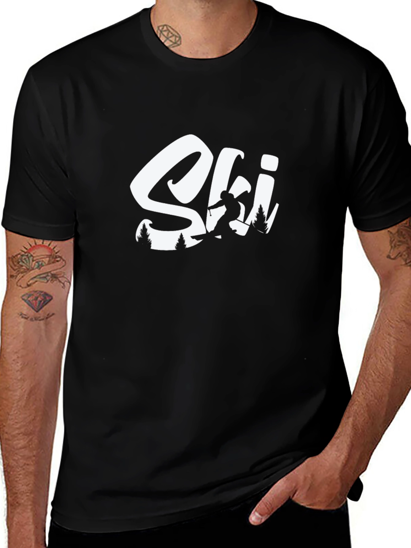 Camiseta Negra Ski para Amantes del Invierno