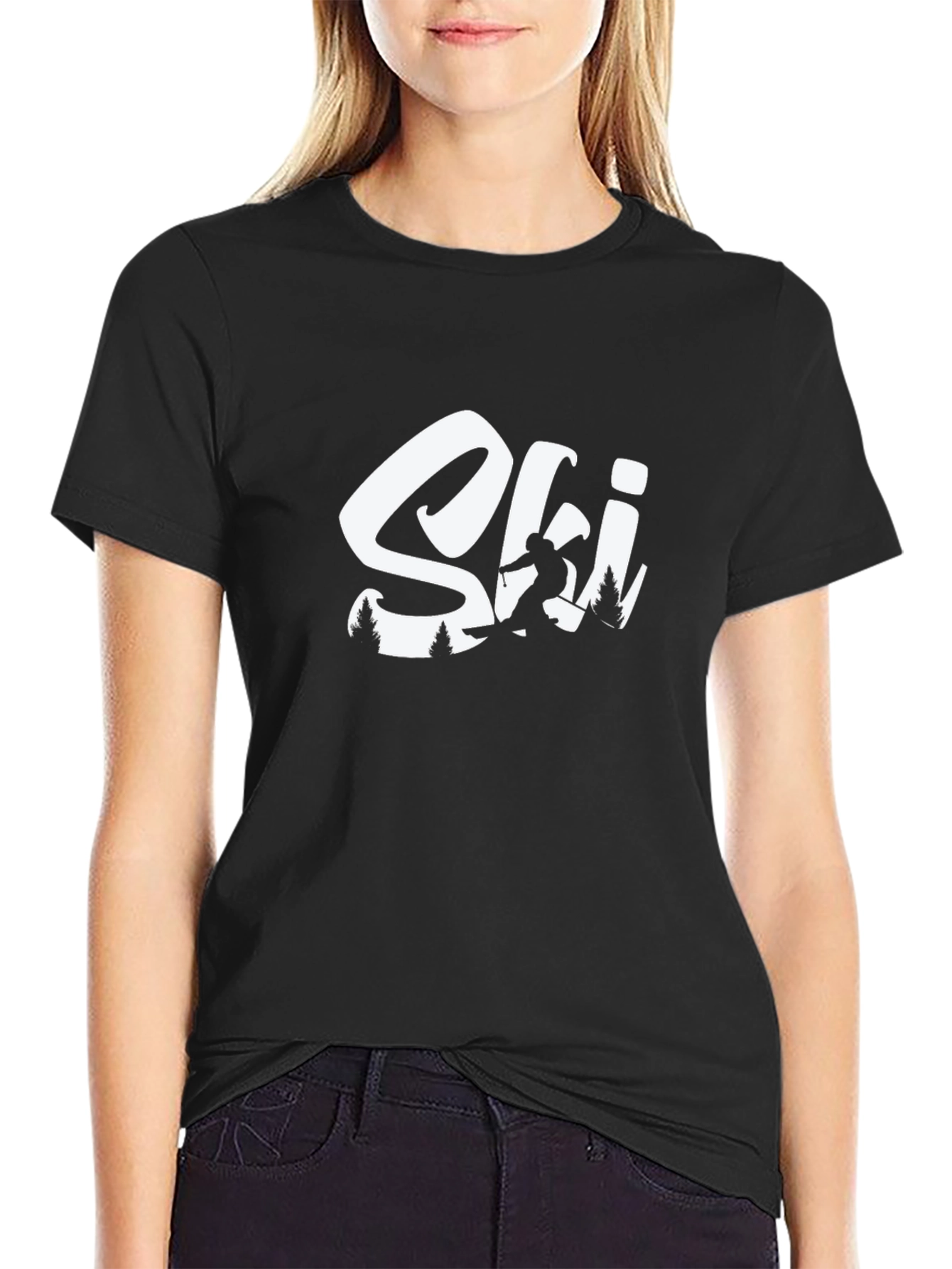 Camiseta Negra Ski para Amantes del Invierno