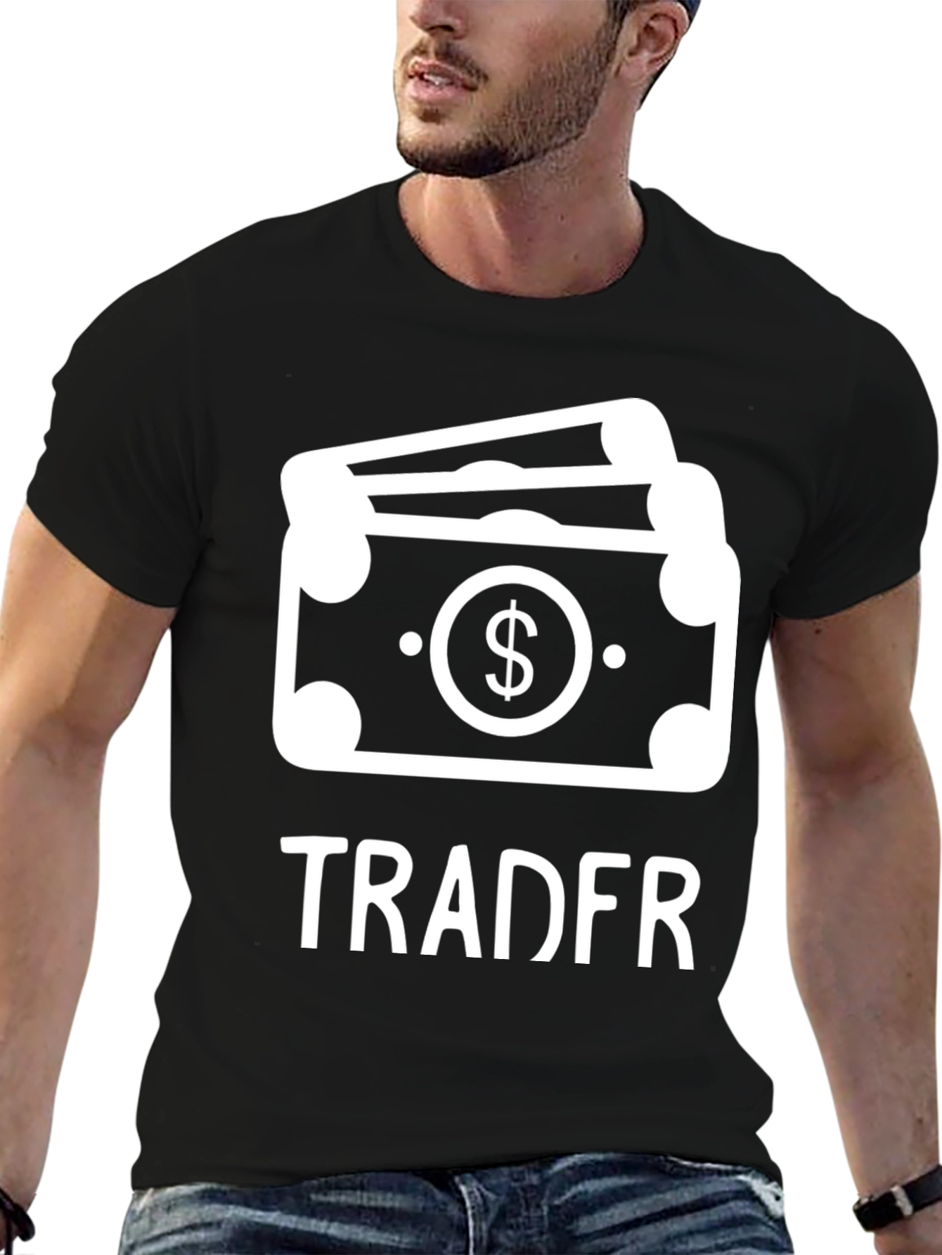 Camiseta Negra Tradfr con Diseño de Dinero