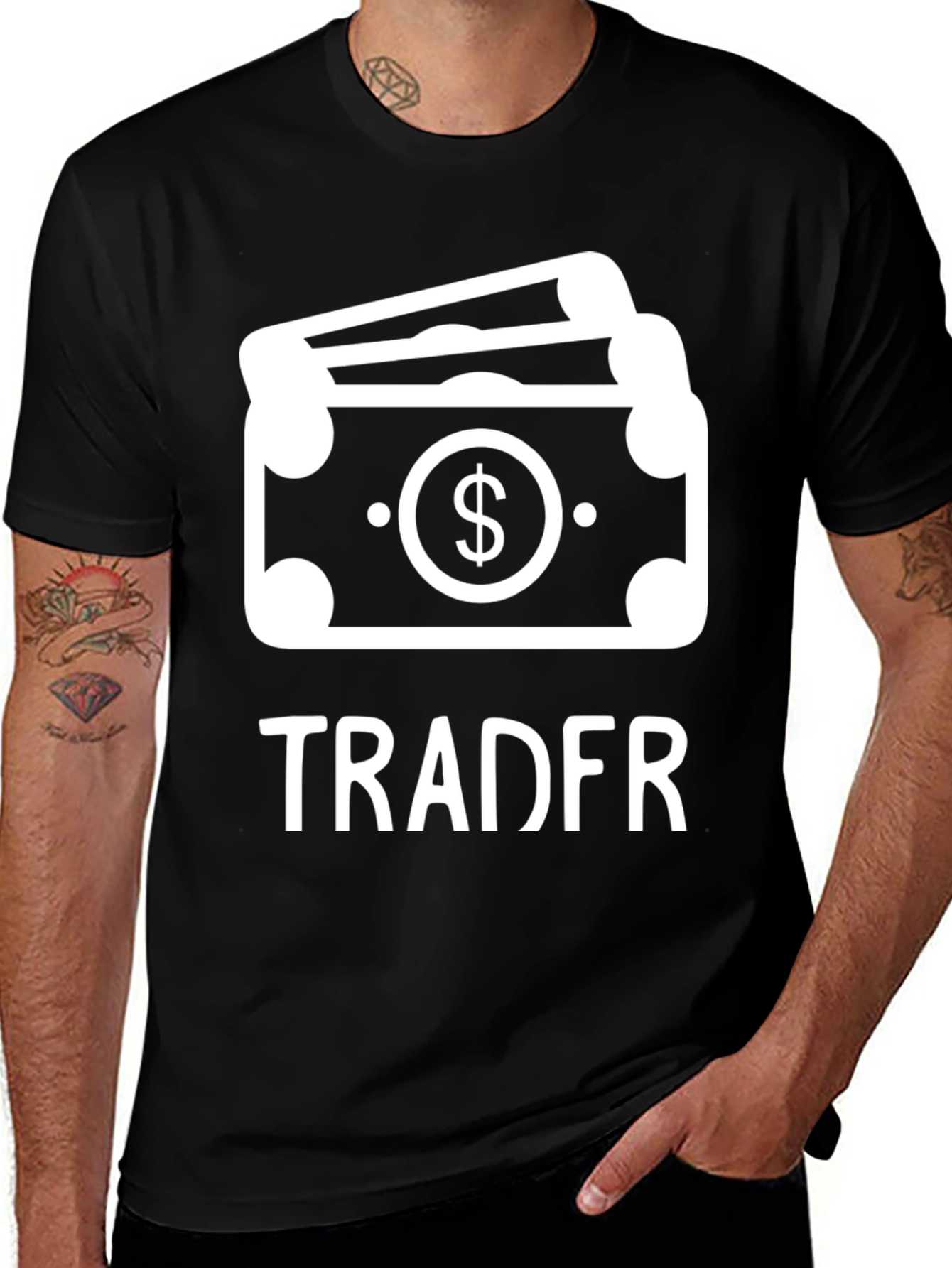Camiseta Negra Tradfr con Diseño de Dinero