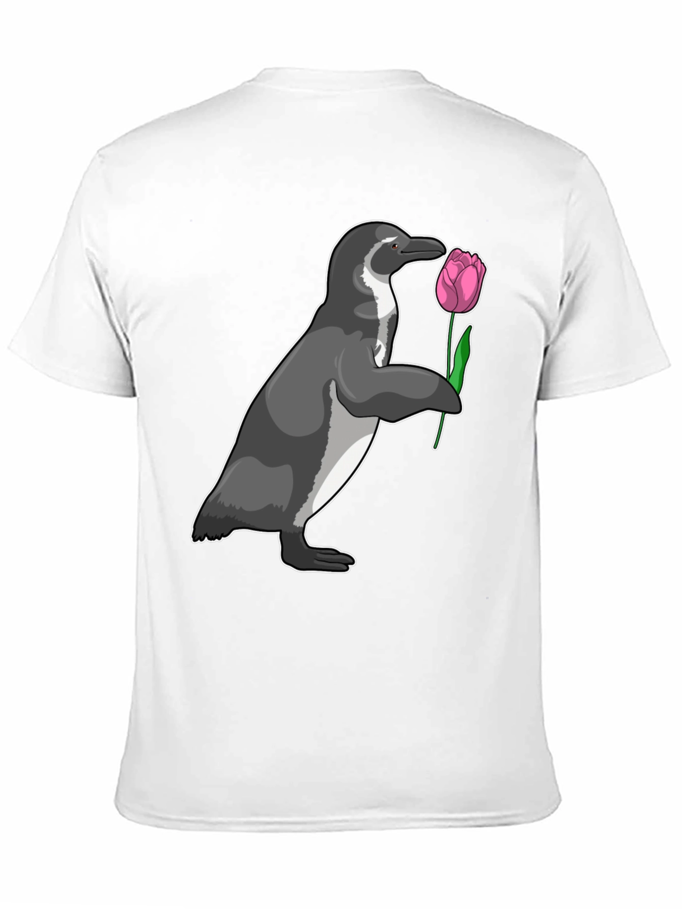 Camiseta Negra con Pingüino y Tulipán