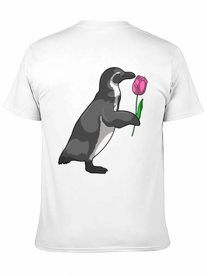 Camiseta Negra con Pingüino y Tulipán