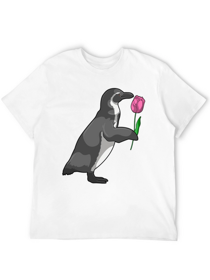 Camiseta Negra con Pingüino y Tulipán
