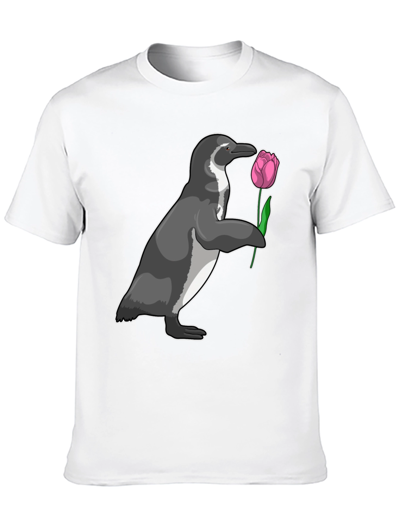 Camiseta Negra con Pingüino y Tulipán