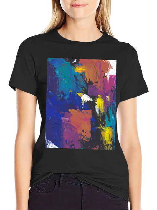 Camiseta Negra con Diseño Abstracto Colorido