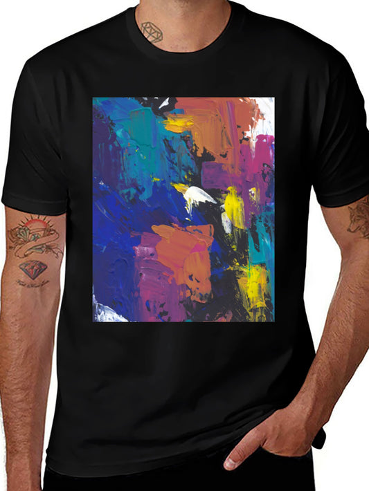 Camiseta Negra con Diseño Abstracto Colorido