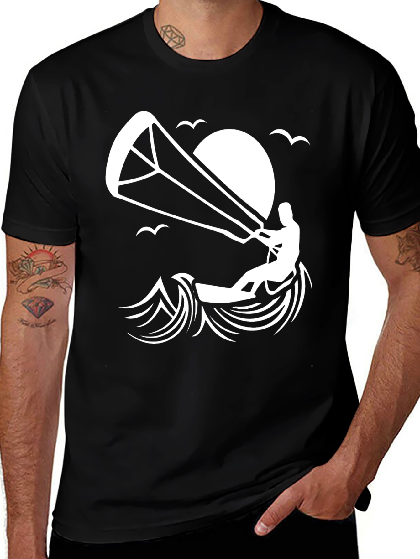 Camiseta Negra Kite Surf Diseño Único