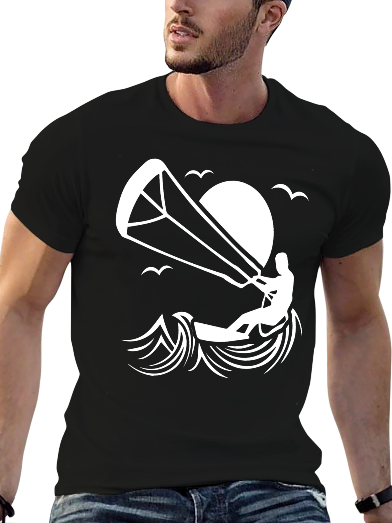 Camiseta Negra Kite Surf Diseño Único