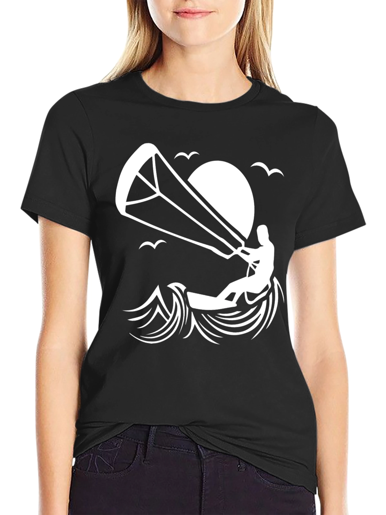 Camiseta Negra Kite Surf Diseño Único