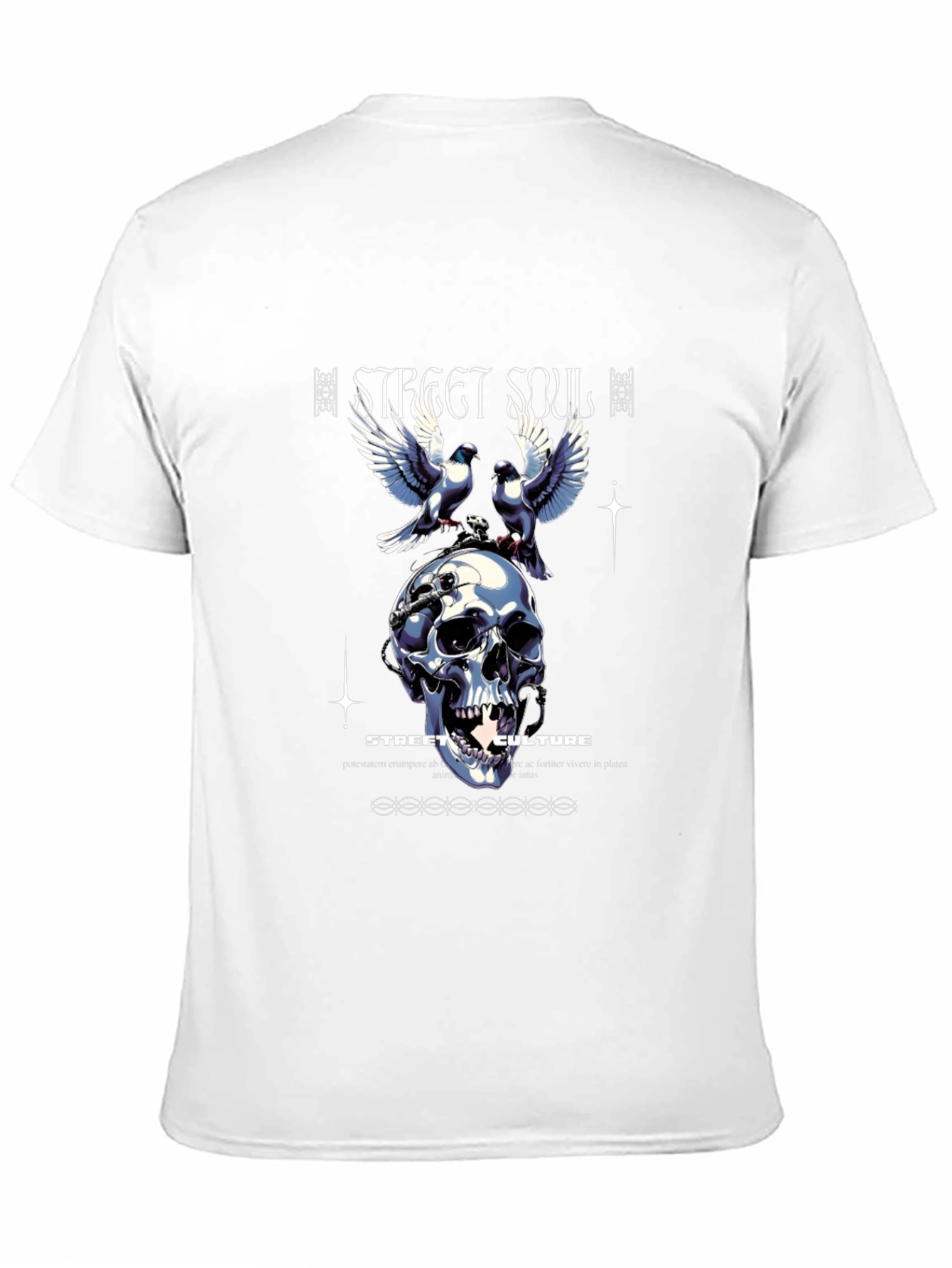 Camiseta Negra Diseño Calavera y Palomas Street Soul