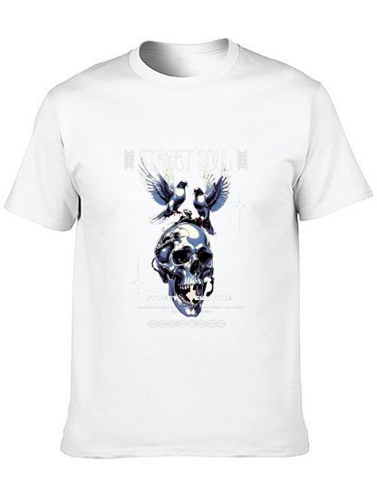 Camiseta Negra Diseño Calavera y Palomas Street Soul