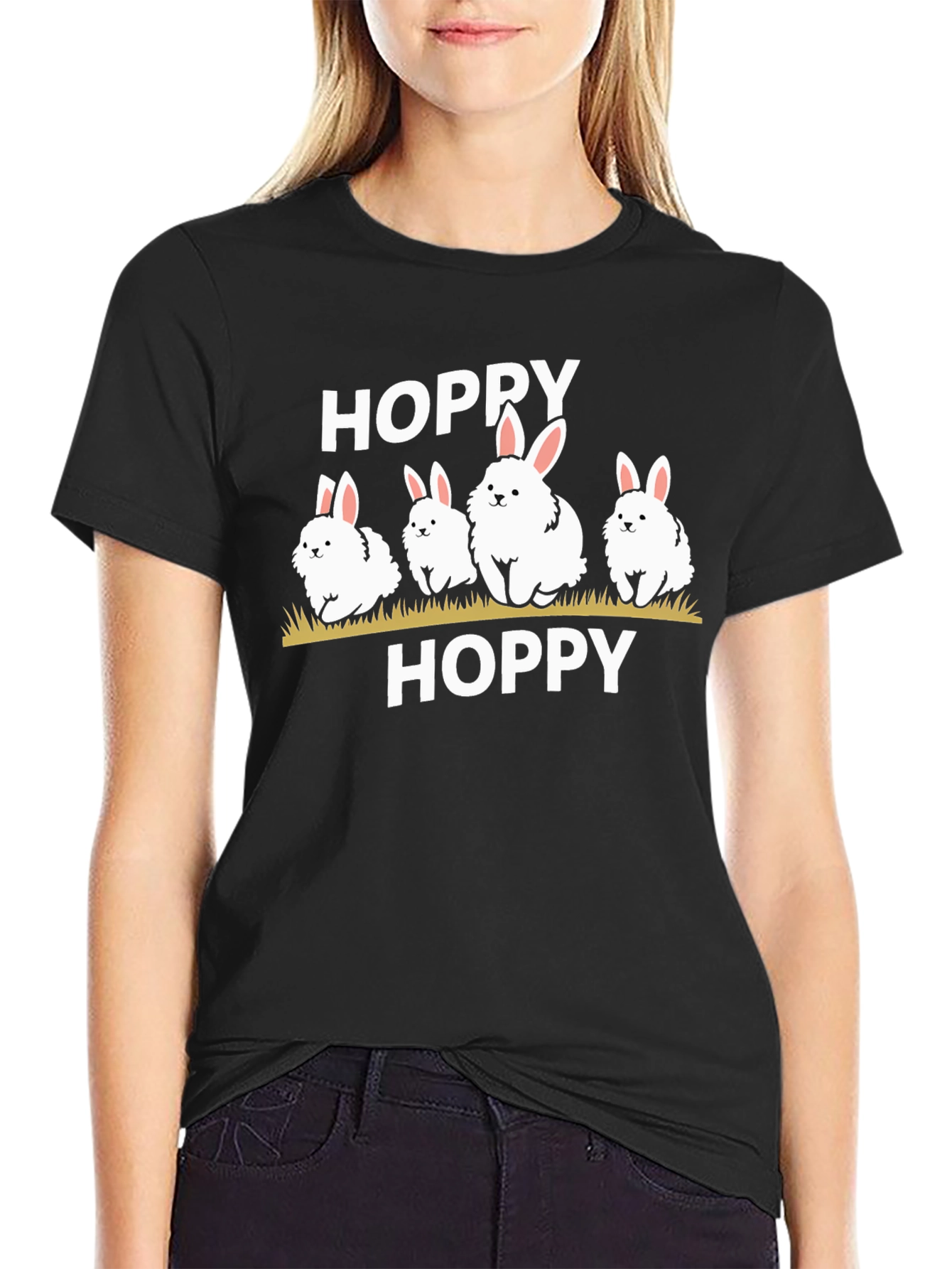 Camiseta Negra Hoppy con Conejitos