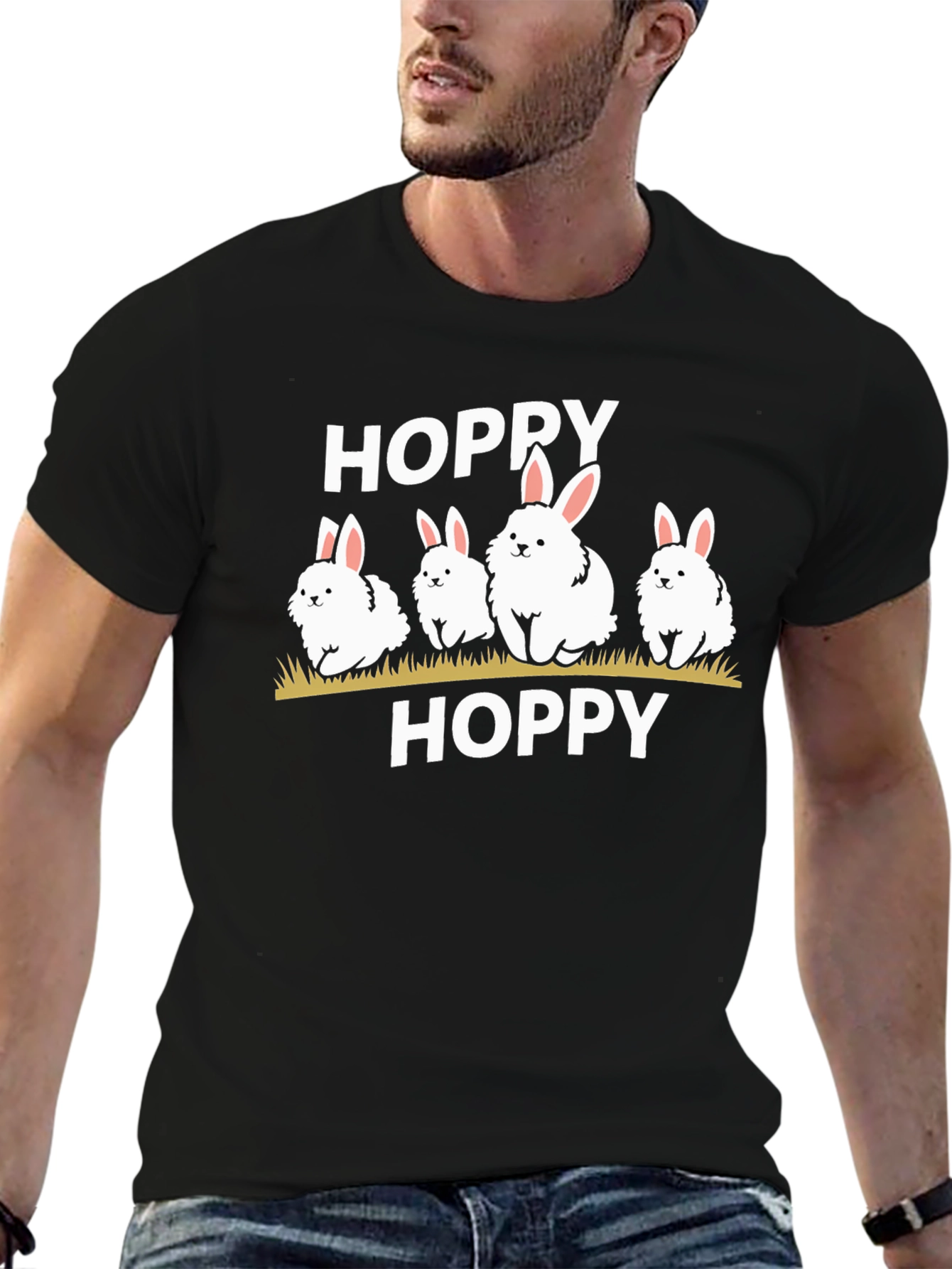 Camiseta Negra Hoppy con Conejitos