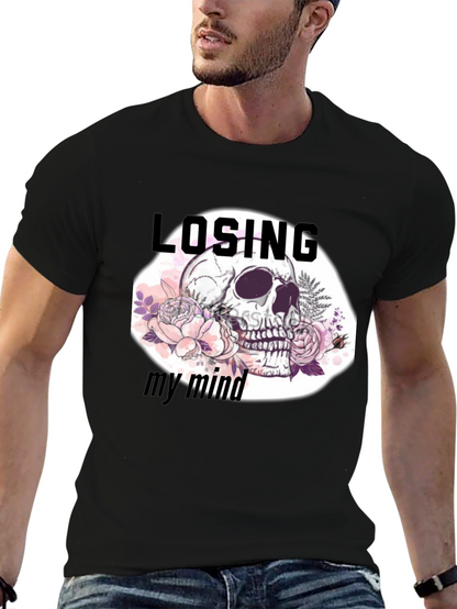 Camiseta Negra con Diseño de Calavera Floral