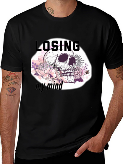 Camiseta Negra con Diseño de Calavera Floral