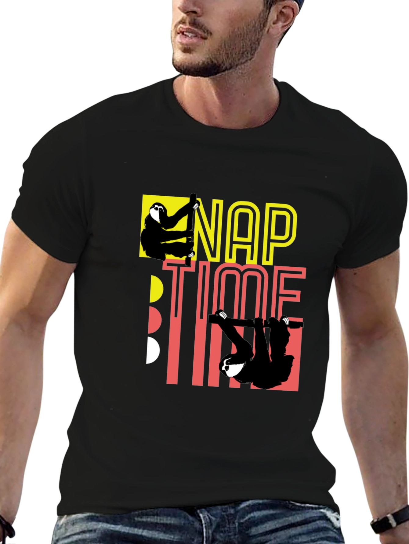 Camiseta Negra Nap Time con Diseño de Perezosos