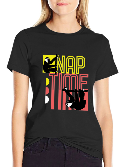Camiseta Negra Nap Time con Diseño de Perezosos