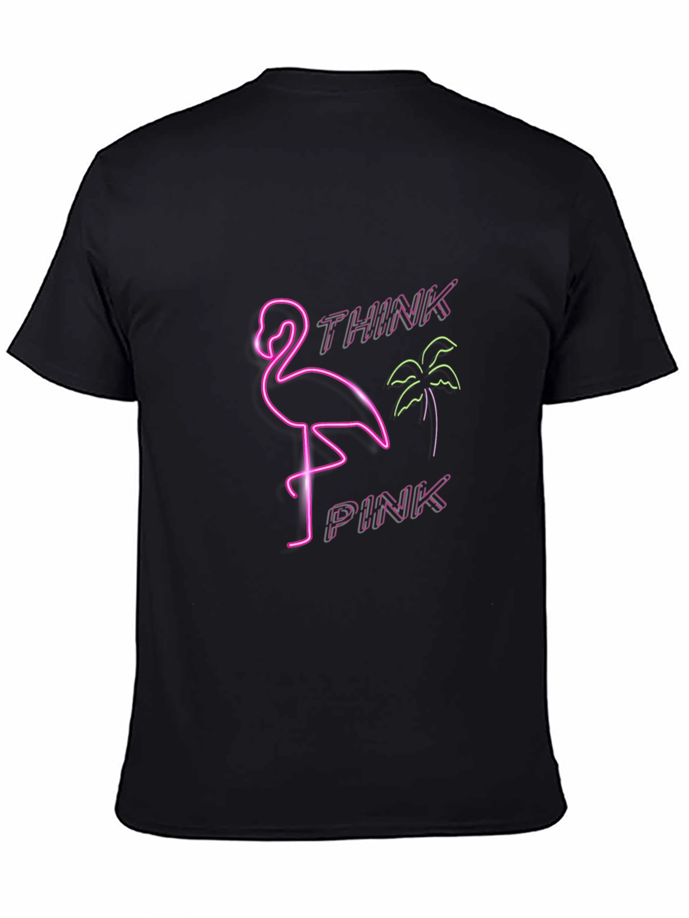 Camiseta Negra con Diseño Neón de Flamenco Think Pink