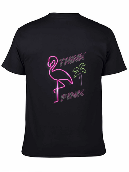Camiseta Negra con Diseño Neón de Flamenco Think Pink