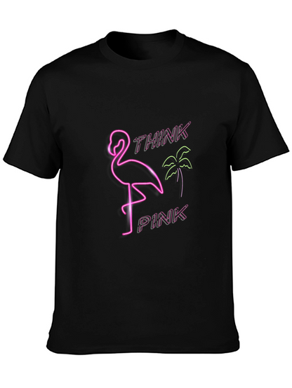 Camiseta Negra con Diseño Neón de Flamenco Think Pink