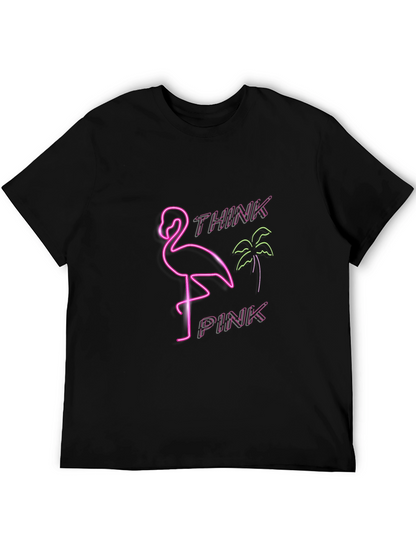 Camiseta Negra con Diseño Neón de Flamenco Think Pink