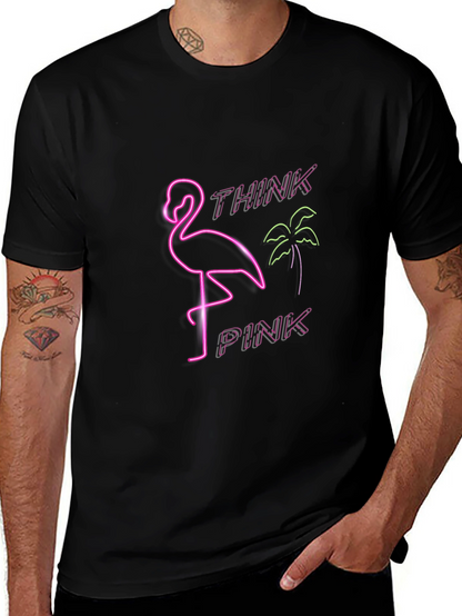 Camiseta Negra con Diseño Neón de Flamenco Think Pink