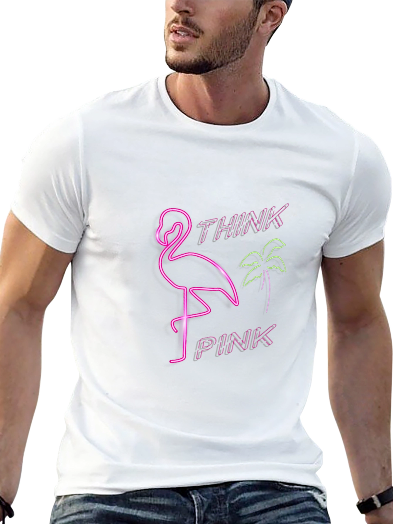 Camiseta Negra con Diseño Neón de Flamenco Think Pink