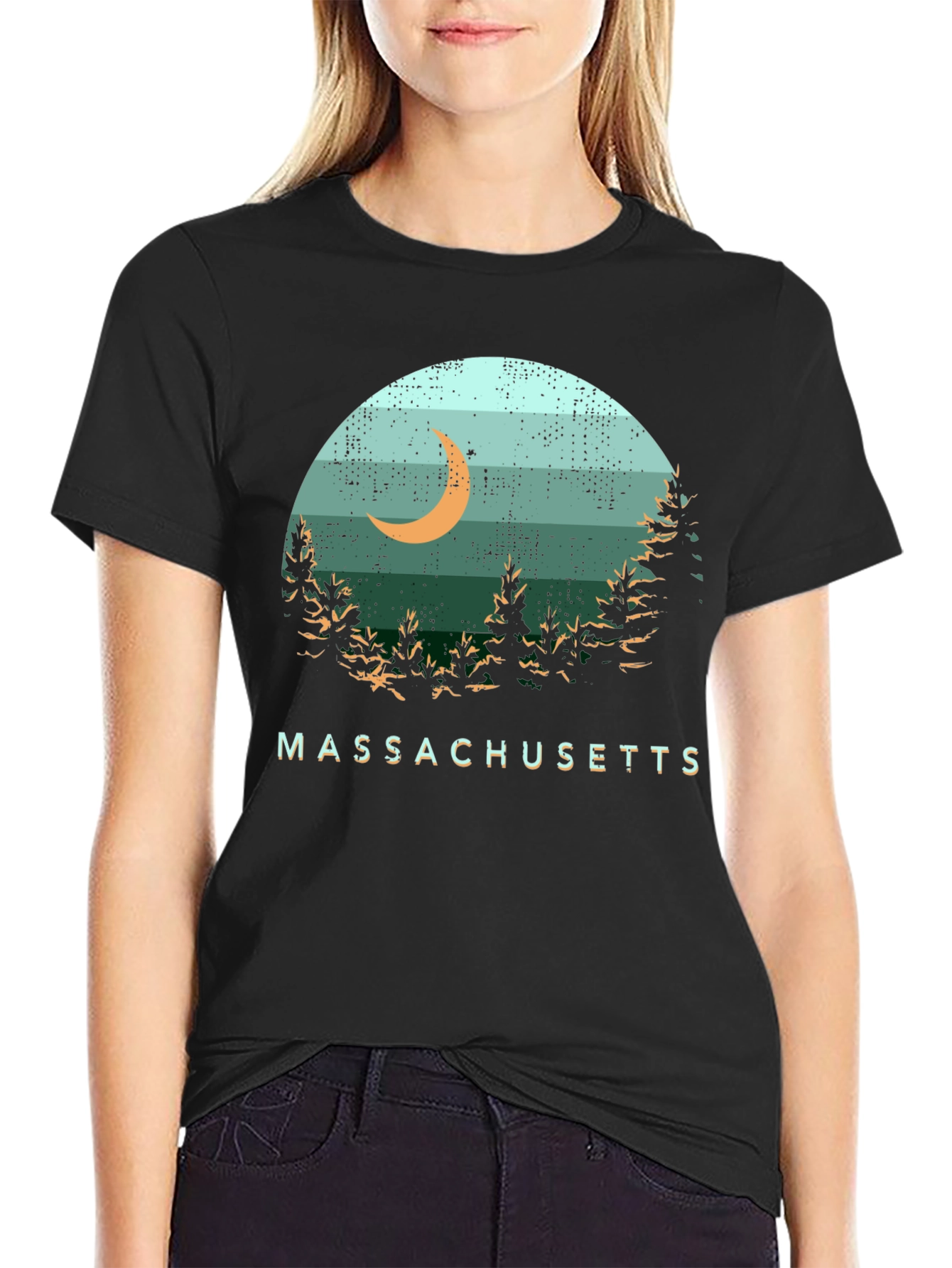 Camiseta Hombre Diseño Massachusetts Luna Bosque