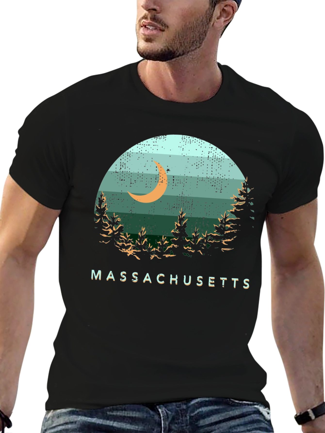 Camiseta Hombre Diseño Massachusetts Luna Bosque