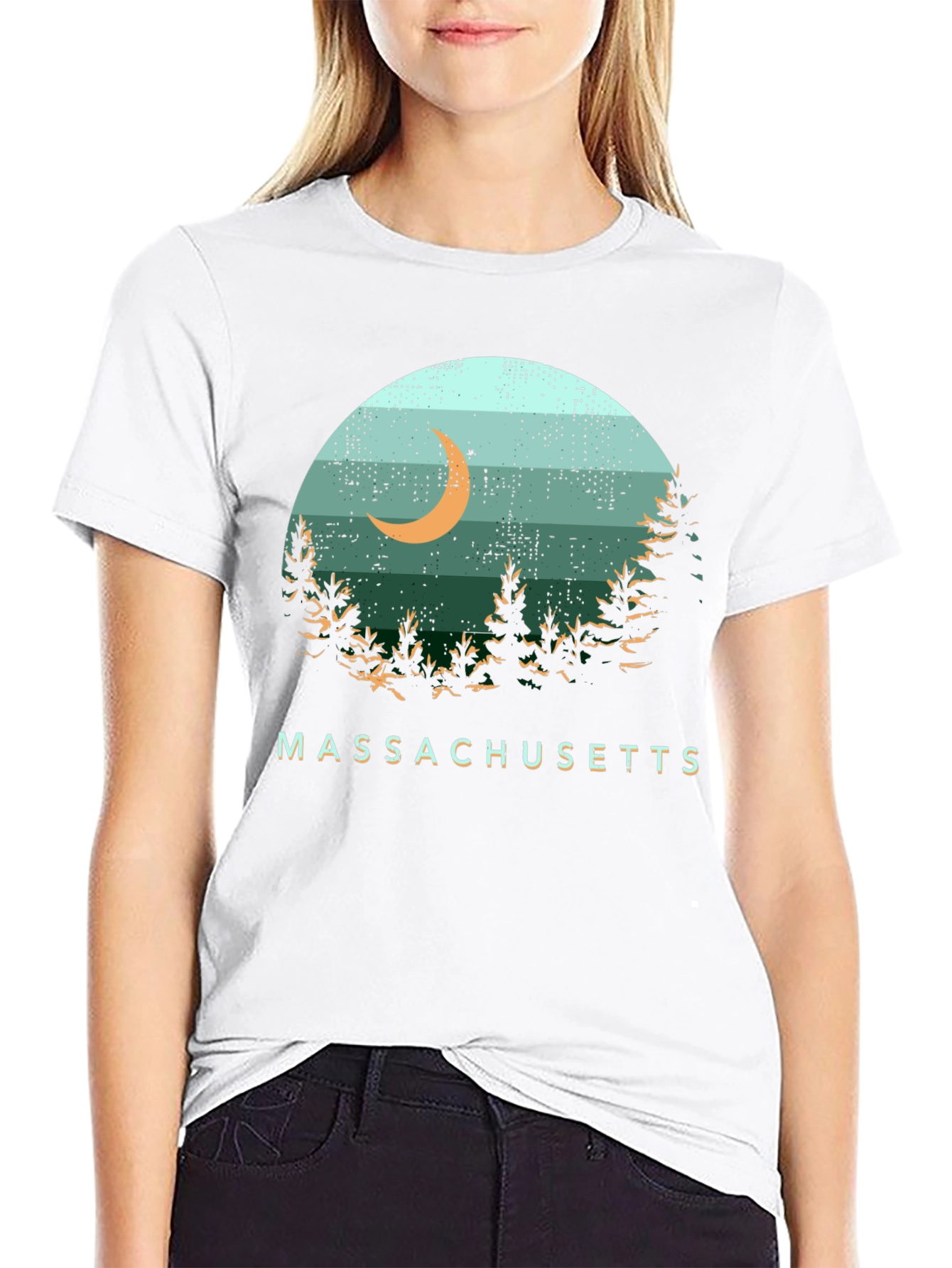 Camiseta Hombre Diseño Massachusetts Luna Bosque