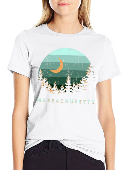 Camiseta Hombre Diseño Massachusetts Luna Bosque