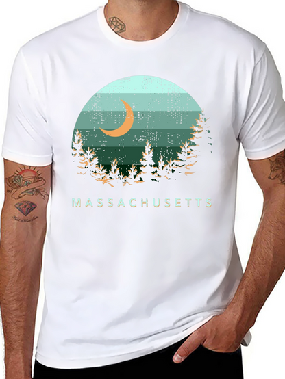 Camiseta Hombre Diseño Massachusetts Luna Bosque