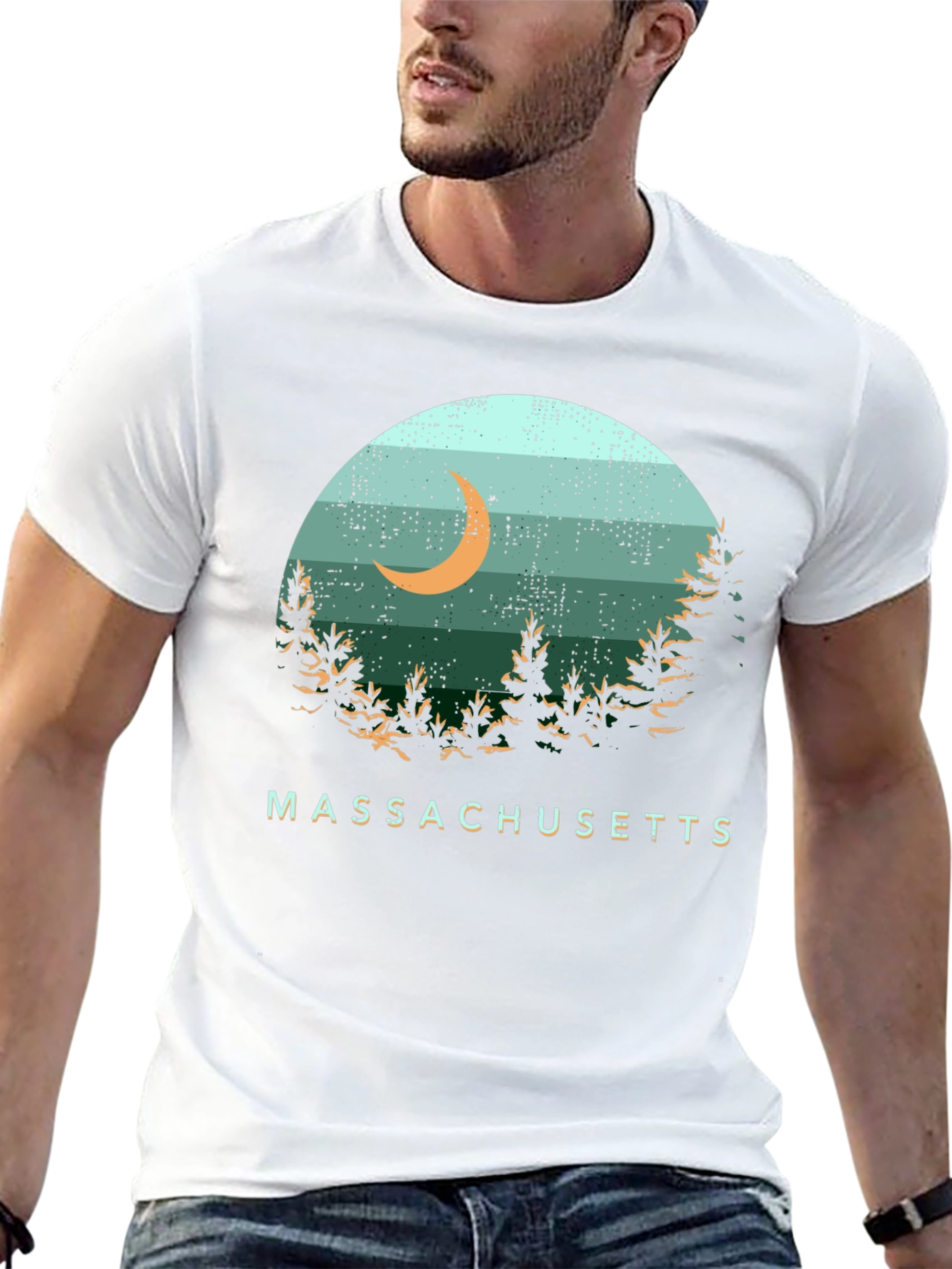Camiseta Hombre Diseño Massachusetts Luna Bosque