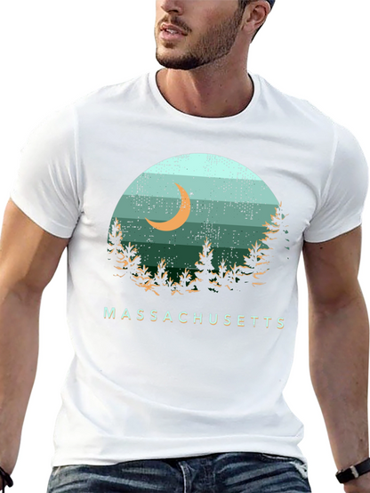 Camiseta Hombre Diseño Massachusetts Luna Bosque