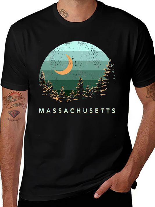Camiseta Hombre Diseño Massachusetts Luna Bosque