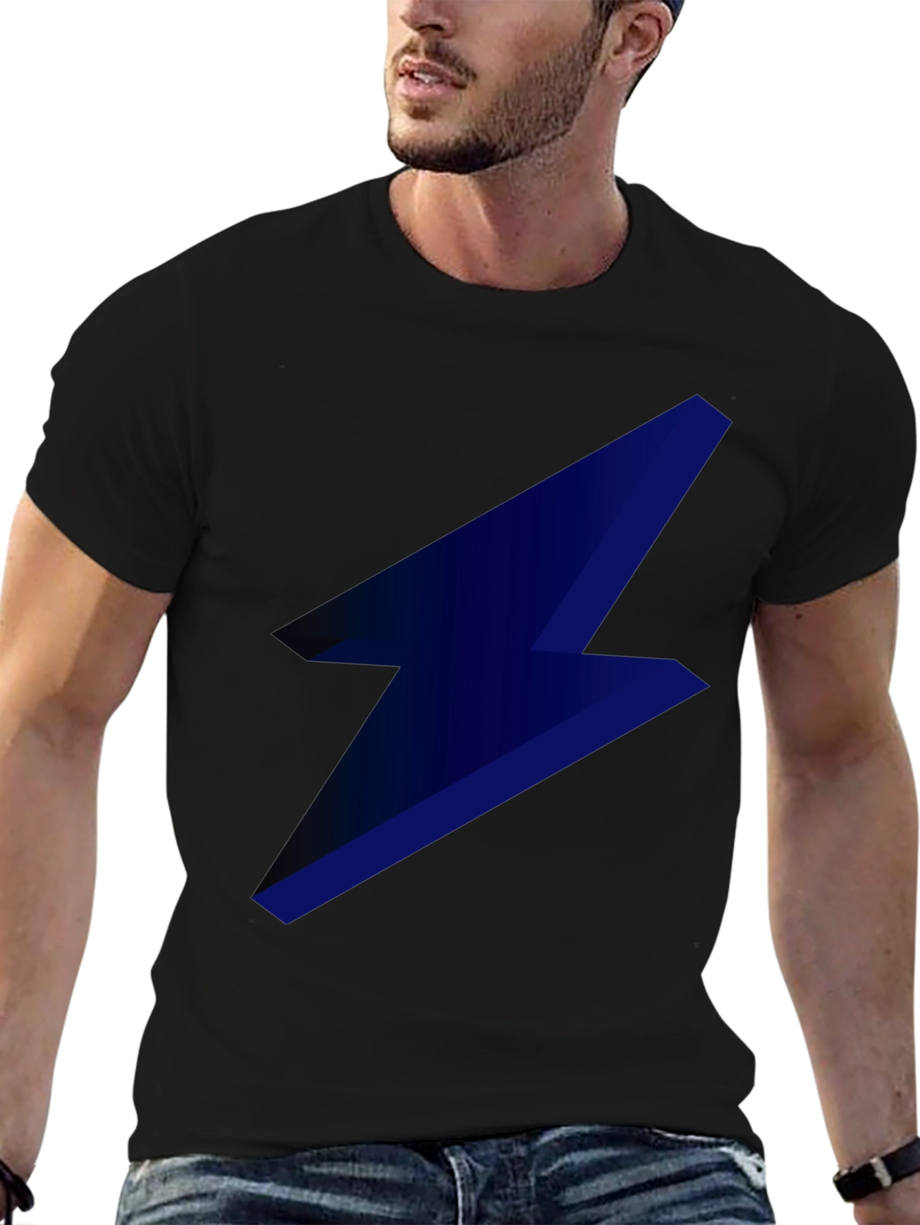 Camiseta Negra con Rayo Azul Eléctrico para Hombre