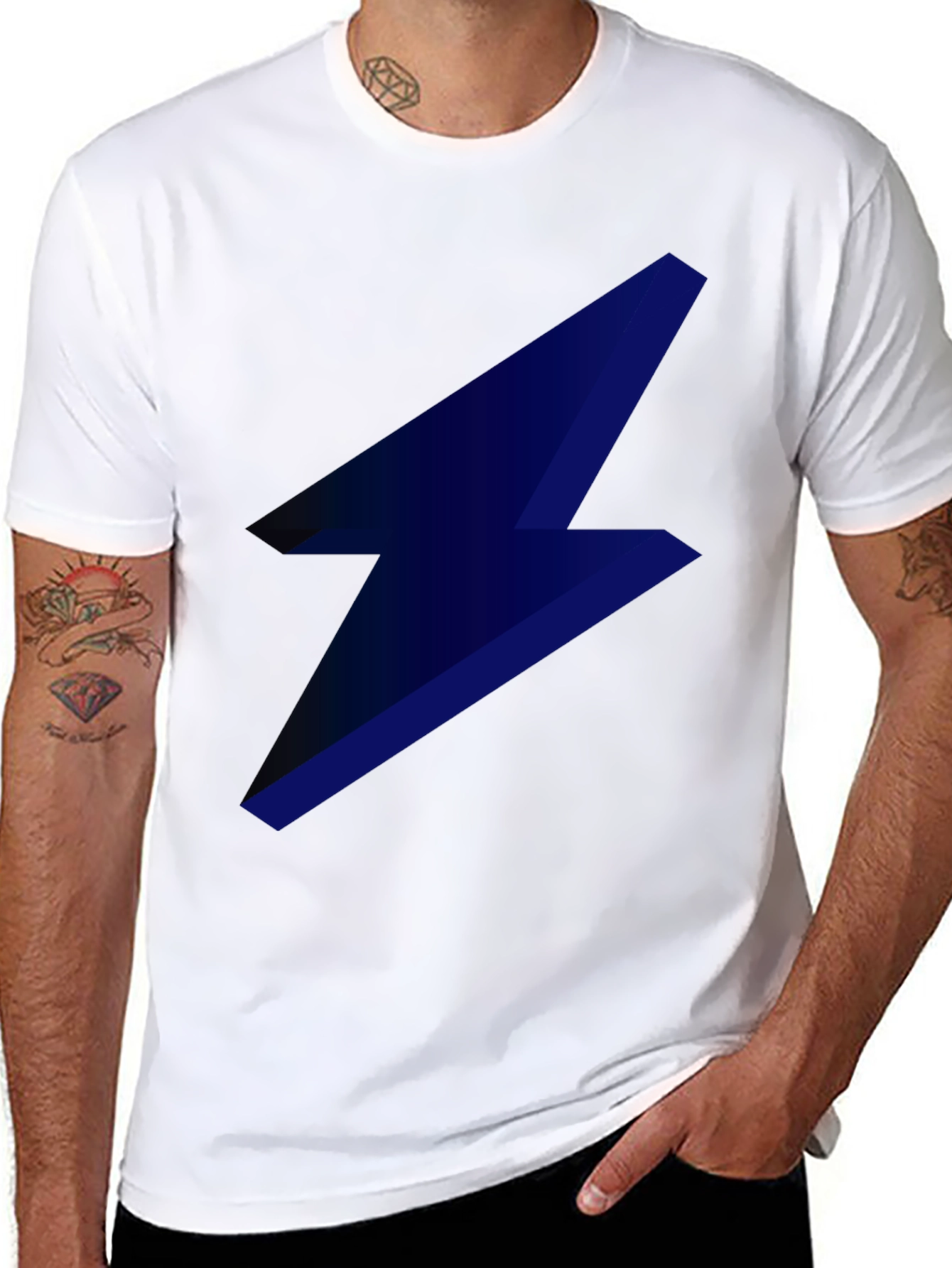 Camiseta Negra con Rayo Azul Eléctrico para Hombre