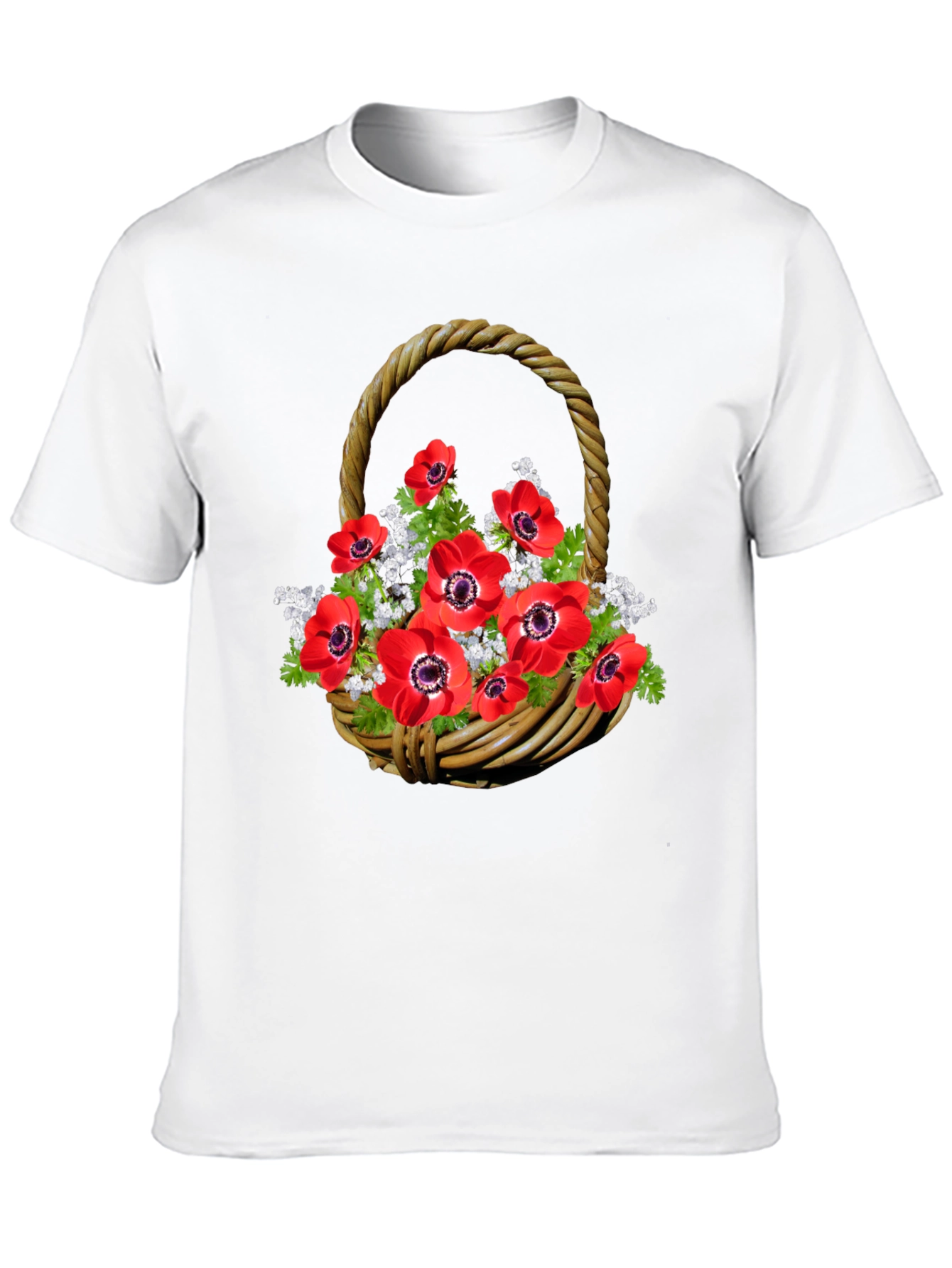 Camiseta Negra con Diseño Floral en Cesta Tejida