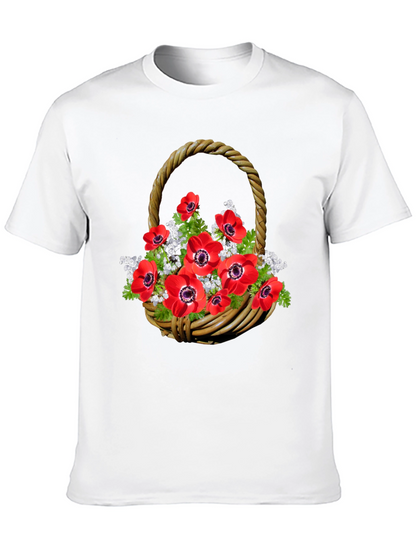 Camiseta Negra con Diseño Floral en Cesta Tejida