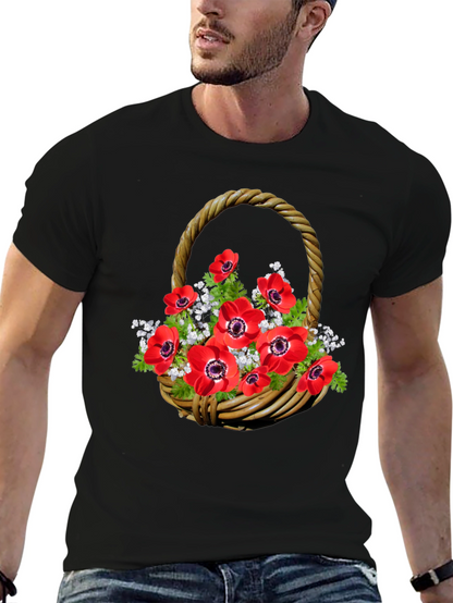 Camiseta Negra con Diseño Floral en Cesta Tejida