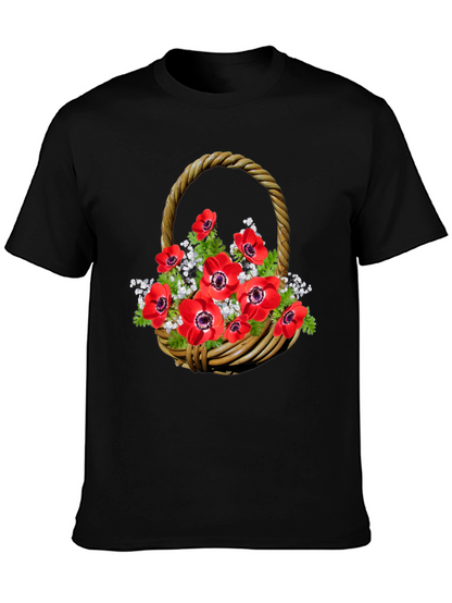 Camiseta Negra con Diseño Floral en Cesta Tejida